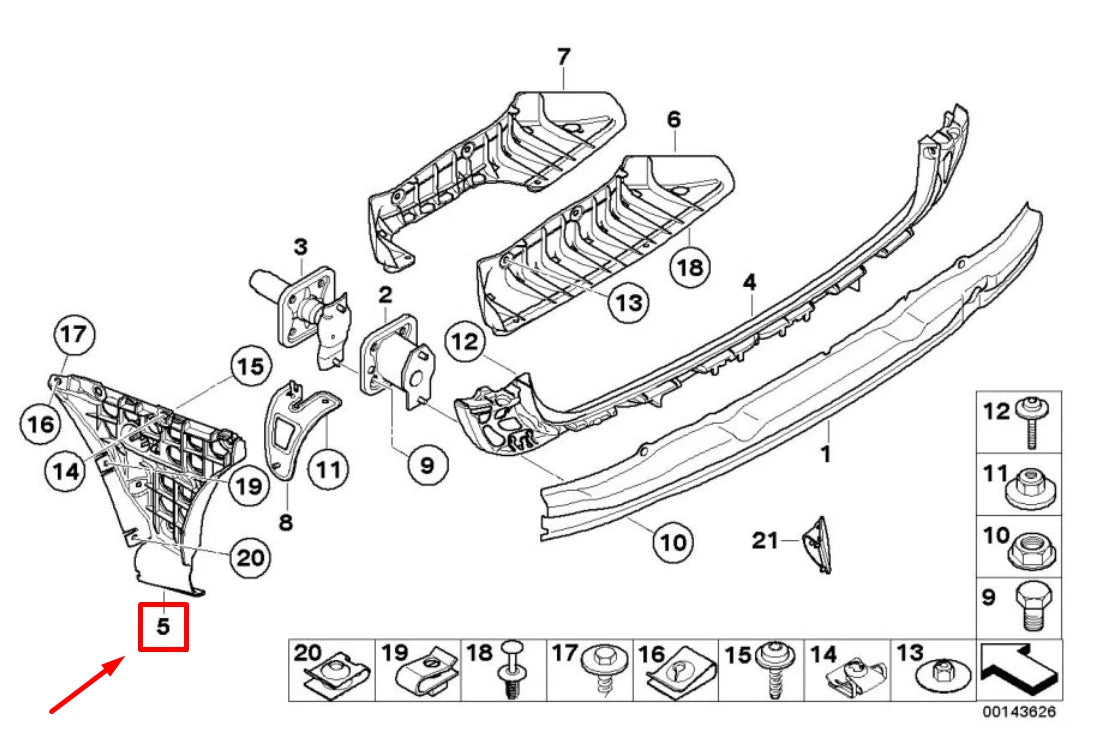 NEW BMW 5 TOURING E61 REAR LEFT BUMPER MOUNT 51127897195 7897195 ORIGINAL
