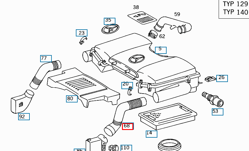 NEW MERCEDES-BENZ E W210 LEFT AIR INTAKE HOSE A1190901582 ORIGINAL