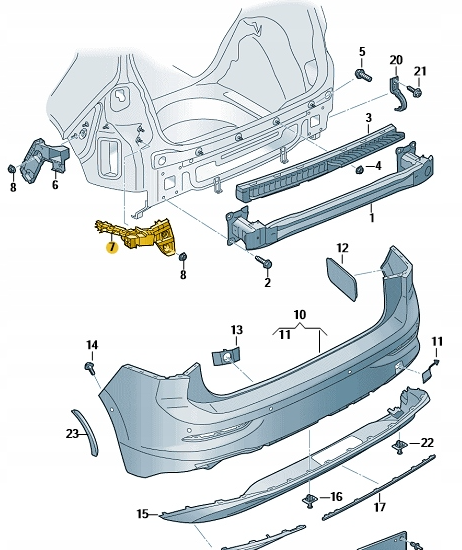 NEW VOLKSWAGEN GOLF MK8 REAR LEFT BUMPER BRACKET 5H6807393E ORIGINAL