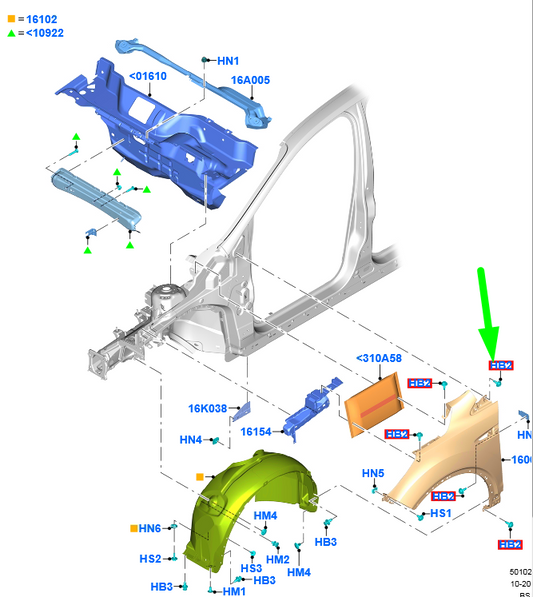 new ford kuga c520 mk2 front fender panel bolt 4727217 w505421-s439 original