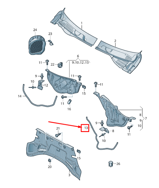 new vw touareg 7p left side outer cowl water deflector seal 7p6819037 original