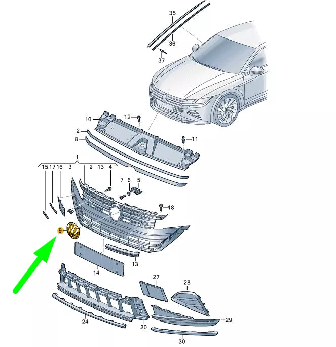 NEW VW ARTEON FRONT RADIATOR GRILLE EMBLEM BADGE 3G7853600CDPJ ORIGINAL