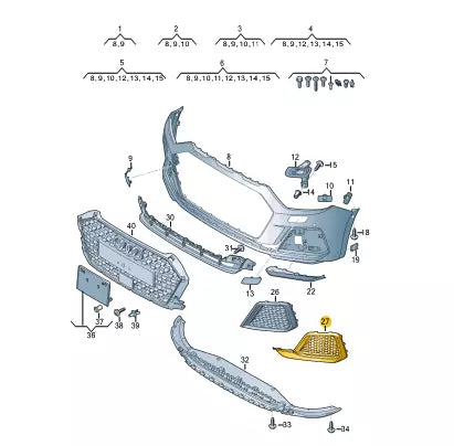 NEW AUDI A1 SPORTBACK GB FRONT BUMPER RIGHT GRILLE 82A807680GRN4 ORIGINAL
