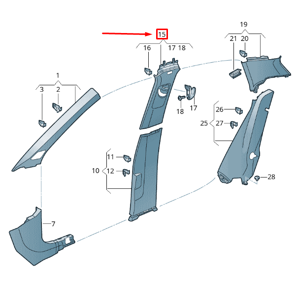 new volkswagen t-roc a11 right upper b-pillar trim 2ga867244ts4 original