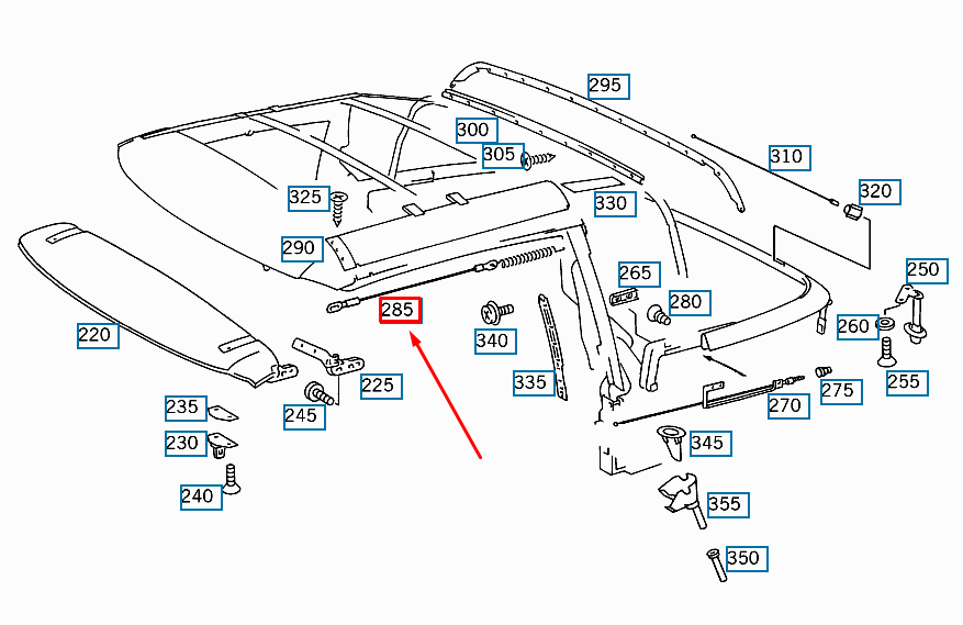 NEW MERCEDES-BENZ SL R129 FOLDING TOP LEFT PULL CABLE A1297701766 ORIGINAL