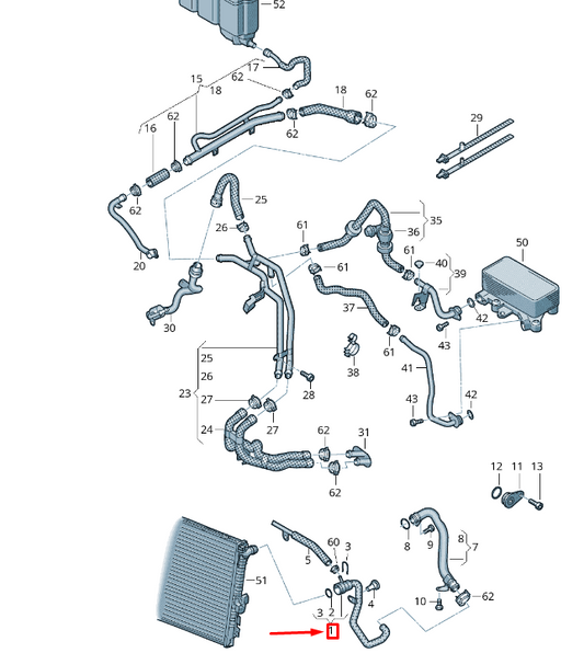new vw touareg 7p mk2 coolant hose pipe 7p6122101k original