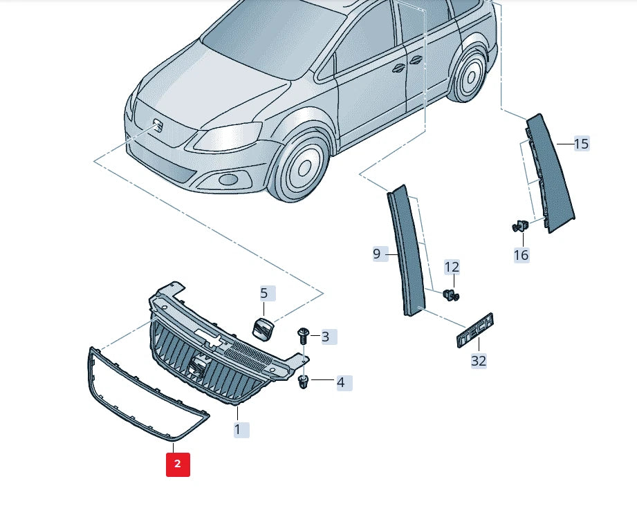 NEW SEAT ALHAMBRA MK2 FRONT RADIATOR GRILLE TRIM 7N58537612ZZ ORIGINAL
