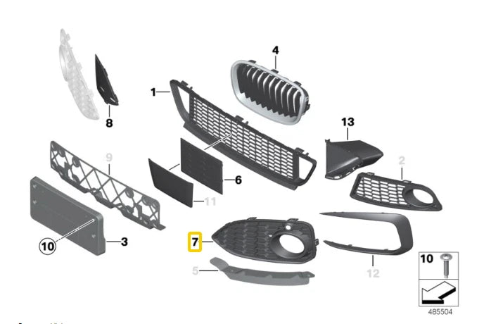 BMW 1 F20 F21 FACELIFT M-SPOR BUMPER LEFT FOG LIGHT GRILL 51118068603 NEW