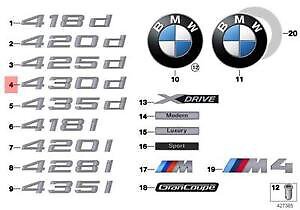 new bmw f32 f33 f36 trunk lid 430d emblem badge logo sign 7356332 51147356332