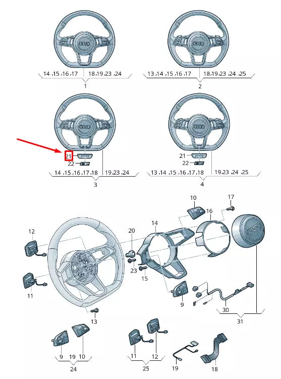 NEW AUDI TT FV CENTER STEERING WHEEL COVER 8S0419673 ORIGINAL