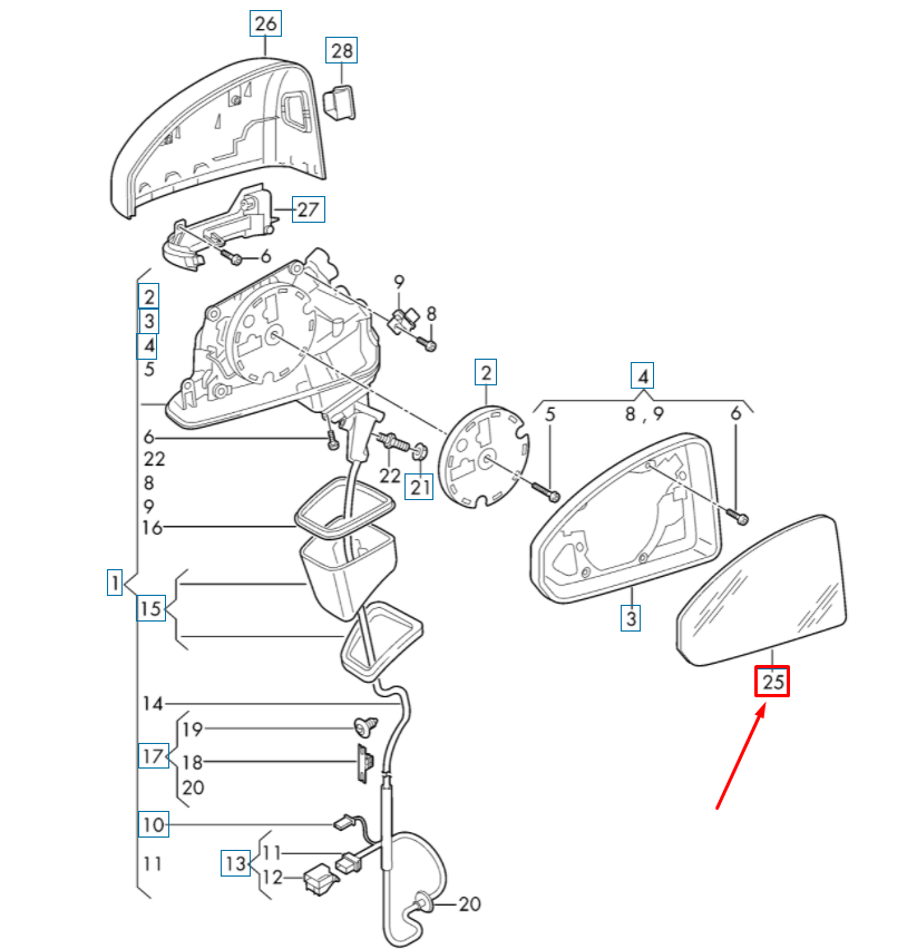 NEW AUDI Q2 FRONT LEFT DOOR MIRROR GLASS 81A857535C ORIGINAL