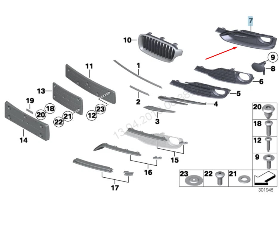 NEW BMW 3 F30 RIGHT FOG LIGHT LOWER GRILLE 51117279702 7279702 2014 ORIGINAL
