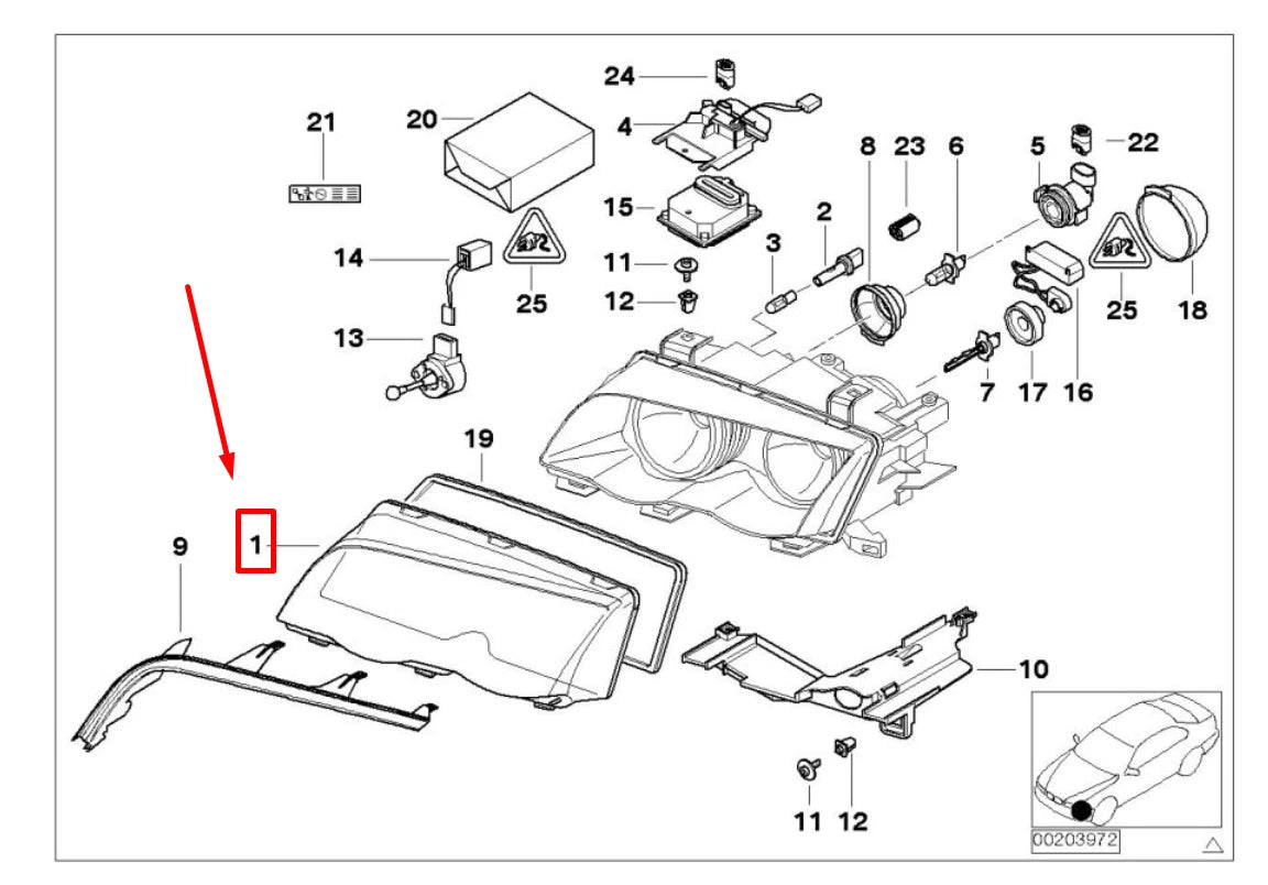 NEW BMW 3 E46 LEFT HEADLIGHT LENS COVER 6923411 63126923411 ORIGINAL