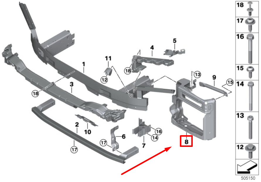 new bmw x6g06 left crash reinforcement 7421883 51117421883 original
