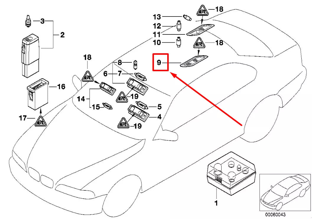 NEW BMW 5 E39 REAR LEFT INTERIOR LIGHT 8363605 63318363605 ORIGINAL