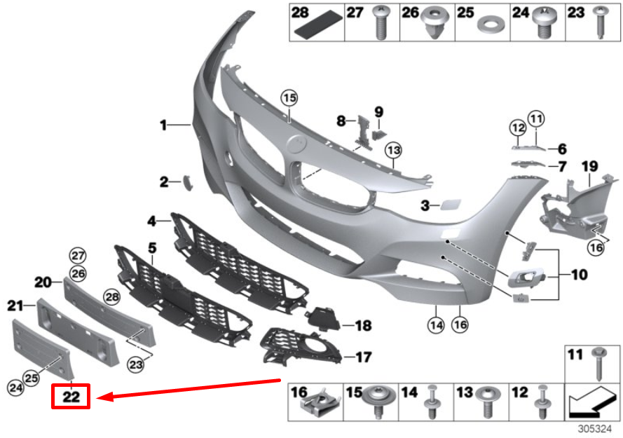 new bmw 3 f34 front bumper number holder 8057183 51118057183 original
