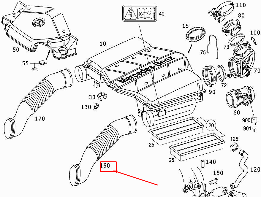 NEW MERCEDES-BENZ SL R230 LEFT ENGINE INTAKE AIR DUCT HOSE A1120941382 ORIGINAL