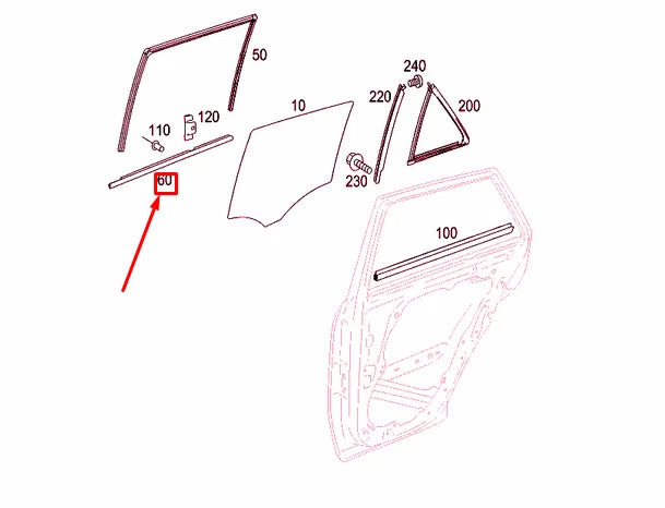 NEW MB ML W164 REAR LEFT DOOR WINDOW GARNISH MOLDING A1646907980 ORIGINAL