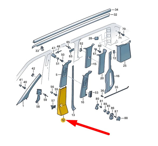 NEW VW TRANSPORTER T6 LEFT SIDE B PILLAR LOWER TRIM 7E0867291H92W ORIGINAL