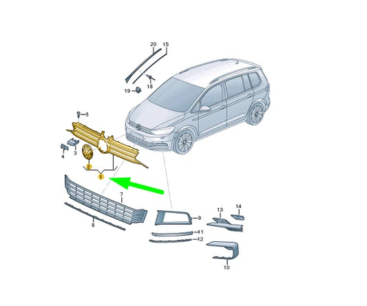 NEW VOLKSWAGEN TOURAN 5T RADIATOR GRILLE 5TA853651LLDB ORIGINAL