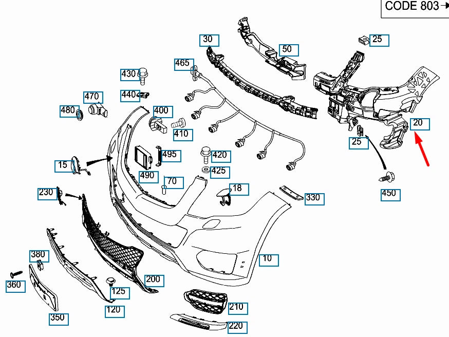 NEW MERCEDES-BENZ GLK-CLASS X204 FRONT RIGHT BUMPER BRACKET A2048855265 ORIGINAL