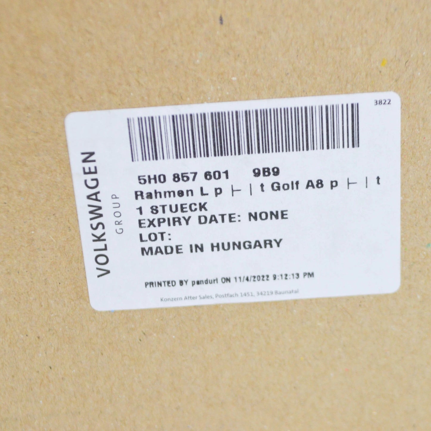 NEW VW GOLF VIII CD MK8 FRONT LEFT DOOR MIRROR FRAME 5H08576019B9 ORIGINAL