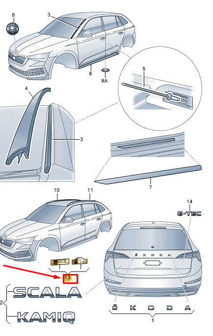 new skoda scala right decorative film 657853042tw4 original
