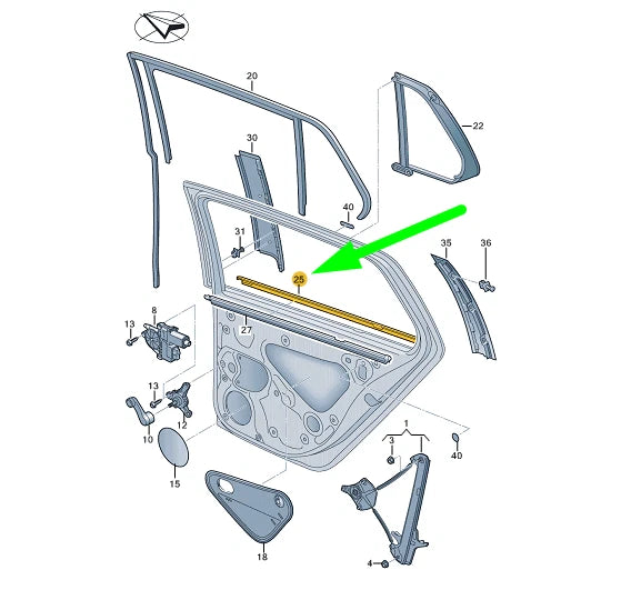 NEW VW GOLF MK7 REAR RIGHT DOOR WINDOW OUTER APERTURE SEAL 5G6839478F5AP