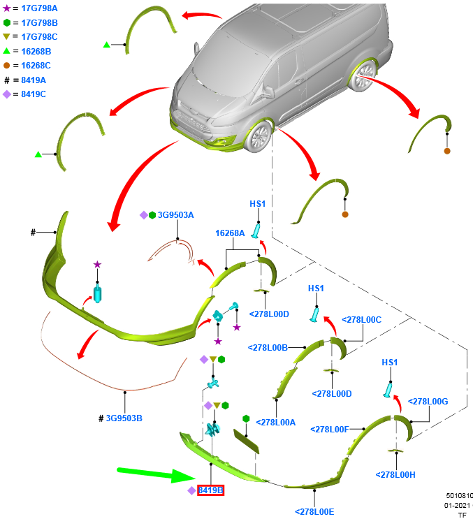 new ford transit custom mk1 front bumper molding assy 2336786 original