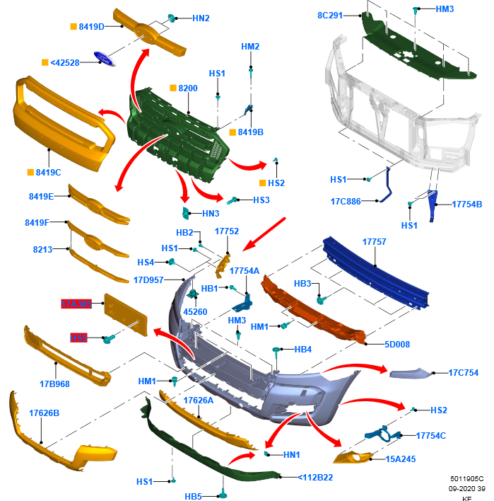 new ford ranger t6 front left bumper holder 2321858 original