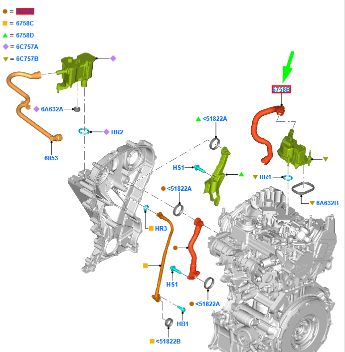 new ford puma oil separator tube hose assy 2514275 h6bg-6758-ab original