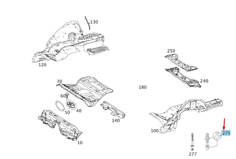 NEW MB E W212 REAR END FLOOR THREADED PIN PARTS KIT A0009901210 ORIGINAL