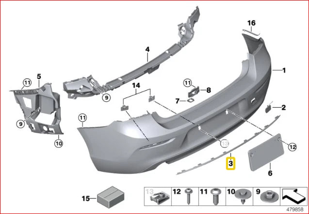 BMW 1 SERIES F20 F21 SPORT REAR LOWER BUMPER TRIM STRIP 7371758 NEW