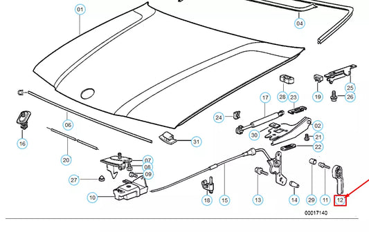 NEW BMW 3 E36 ENGINE HOOD BOWDEN CABLE LEVER 51231938298 ORIGINAL