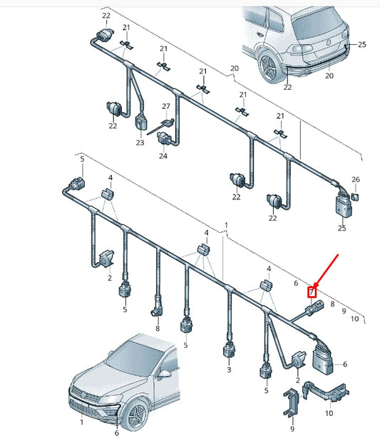NEW VW TOUAREG 7P MK2 FRONT BUMPER CAMERA WIRING LOOM 7P6971298K ORIGINAL