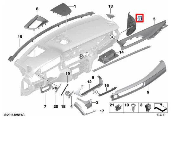 NEW BMW X5 F15 INSTRUMENT PANEL RIGHT OUTER TRIM 51459281635 ORIGINAL