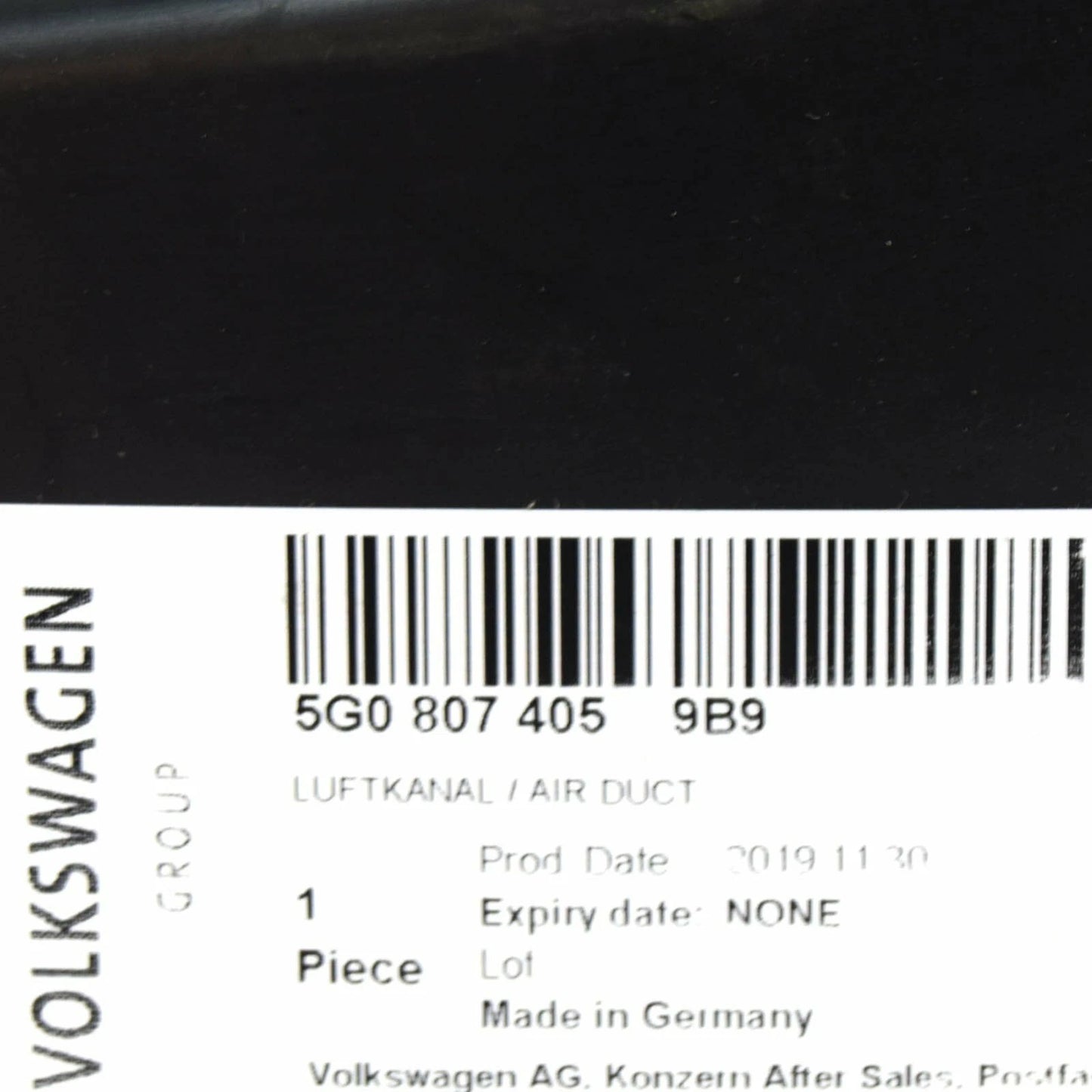 NEW VW GOLF MK7 FRONT LEFT AIR GUIDE CHANNEL 5G08074059B9