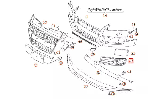 NEW AUDI TT 8J3 FRONT BUMPER LEFT FOG LIGHT GRILLE 8J0807681H3FZ