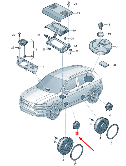 NEW VOLKSWAGEN TIGUAN AD1 FRONT DOOR TREBLE SPEAKER 5NA035411 ORIGINAL