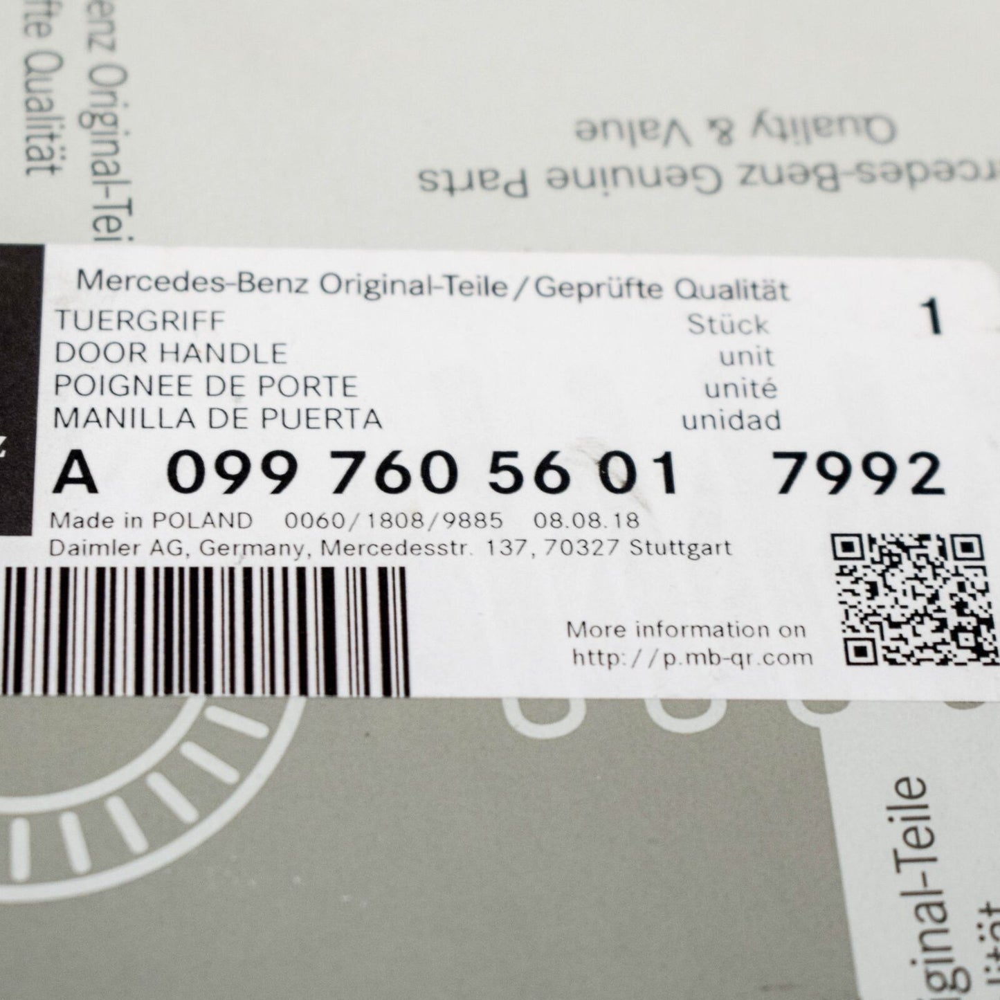 NEW MB C-CLASS W205 FRONT RIGHT EXTERIOR DOOR HANDLE A09976056017992 ORIGINAL