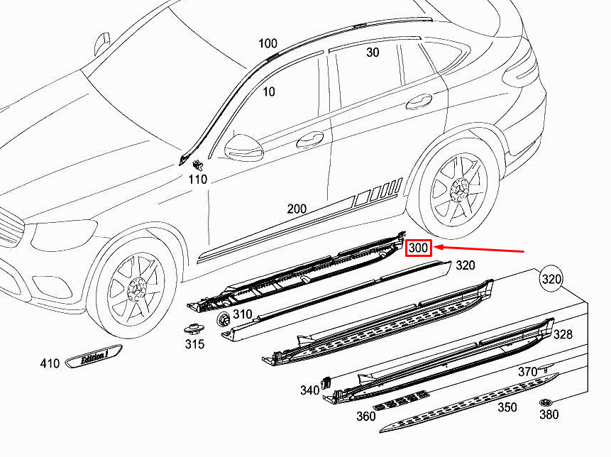 new mercedes-benz glc x253 left exterior sill trim bracket a2536980127 original