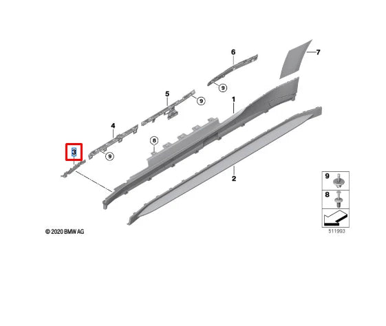 NEW BMW 4 COUPE M G82 FRONT RIGHT SIDE SIDESKIRT HOLDER 51778074900 ORIGINAL