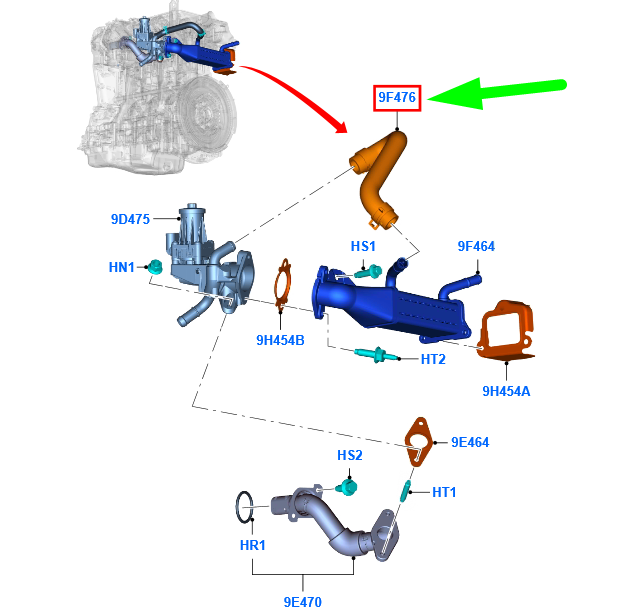 new ford tourneo custom egr cooler hose 1771300 ck2q-9f476-aa original