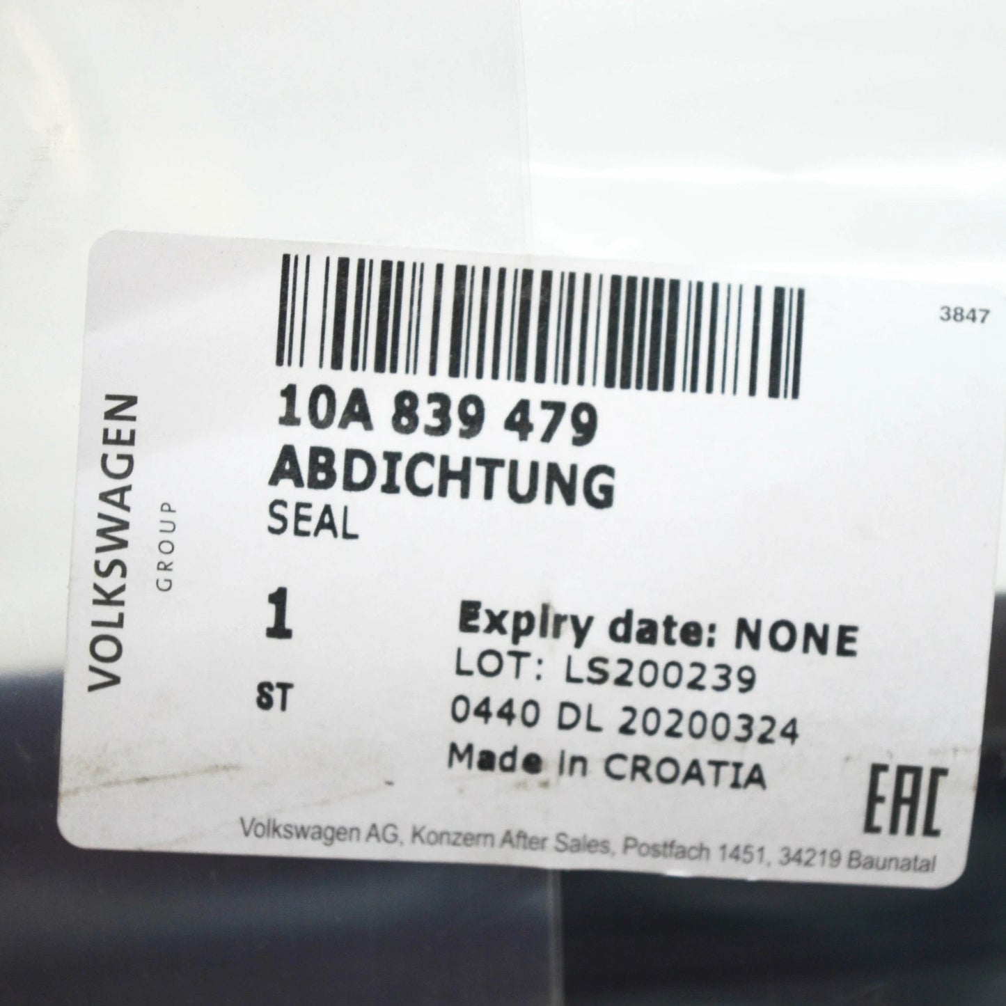 NEW VOLKSWAGEN ID.3 E11 REAR LEFT INNER WINDOW APERTURE SEAL 10A839479