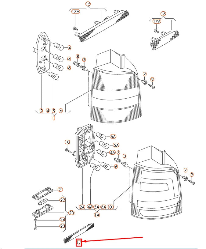 NEW VOLKSWAGEN TRANSPORTER T5 REAR LEFT LIGHT REFLECTOR 7E0945105A