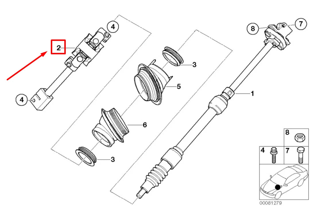 NEW BMW X5 E53 STEERING SHAFT KNUCKLE 32306762277 6762277 ORIGINAL
