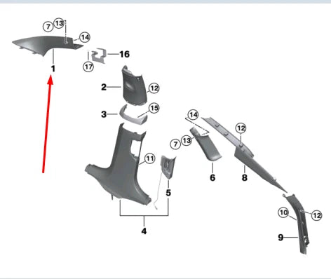 NEW BMW 6 GRAN TURISMO G32 FRONT RIGHT A PILLAR TRIM 51438073700 ORIGINAL
