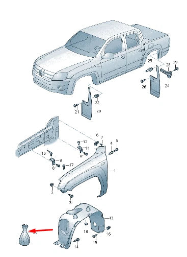 NEW VOLKSWAGEN AMAROK 2H FENDER WING ATTACHMENT PART SET 2H0898625 ORIGINAL