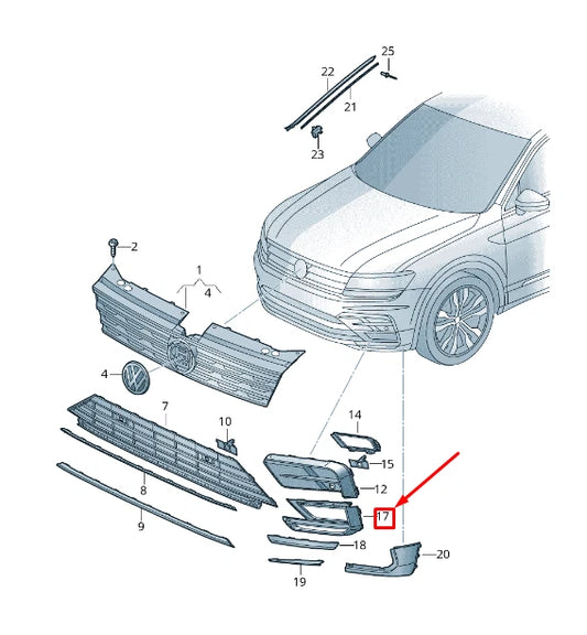 NEW VW TIGUAN AD FRONT RIGHT BUMPER VENT GRILLE 5NA853666E041 ORIGINAL