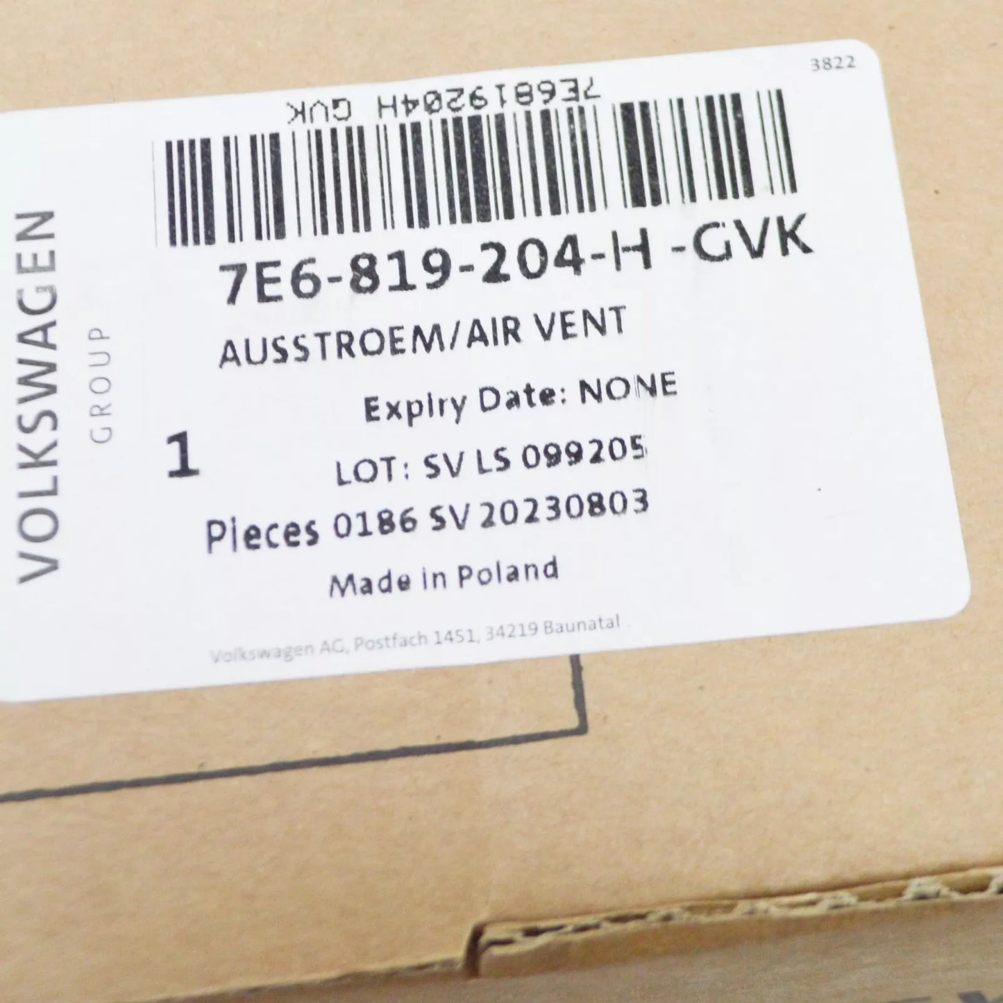 NEW VW TRANSPORTER T6 DASHBOARD RIGHT AIR VENT RHD 7E6819204HGVK ORIGINAL